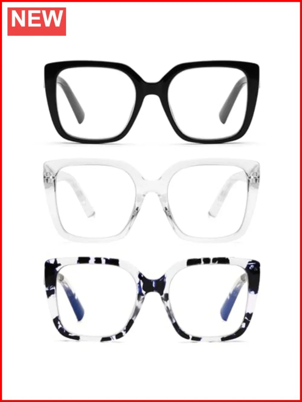 3 Pack Oversized Square Blue Light Blocking Reading Glasses for Women